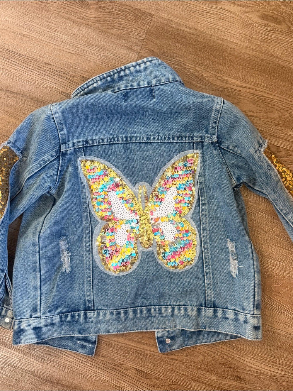 Girls' Denim Jacket with Multicolor Sequin Butterfly 0569